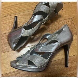 Glitter Strappy Silver High Heels
